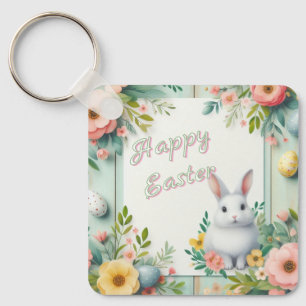 Llavero Hermoso conejito de Pascua con flores