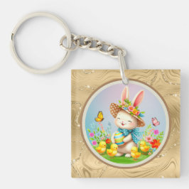 Llavero Hermoso conejo de Pascua y Feliz Fiesta de Flores