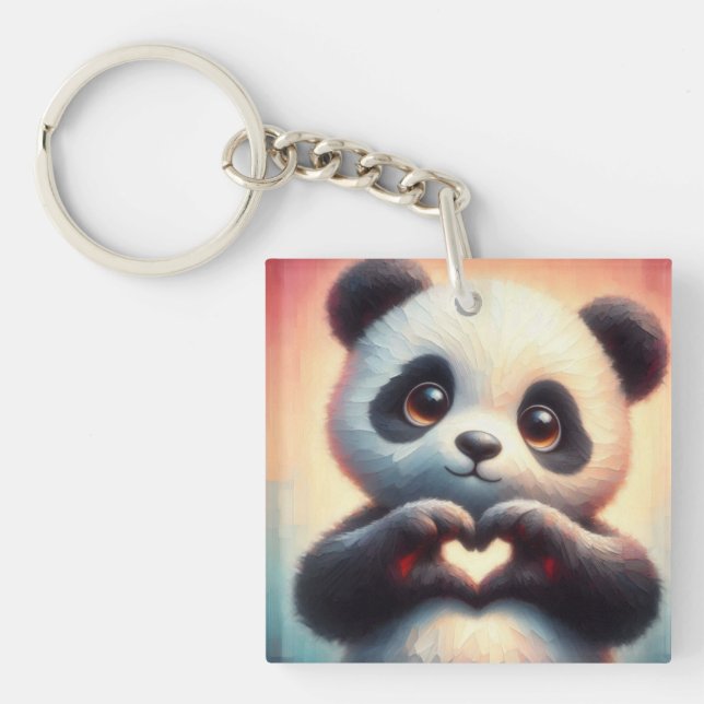 Llavero Hermoso corazón de amor Panda (Frente)