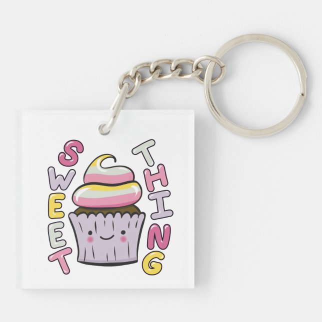 Llavero Hermoso Cupcake Kawaii con Texto (Atrás)