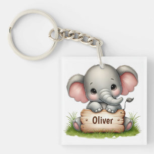 Llavero Hermoso elefante bebé sosteniendo un letrero con n