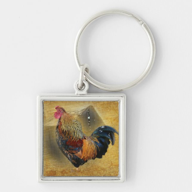 Llavero Hermoso gallo y rústico gallinero (Frente)