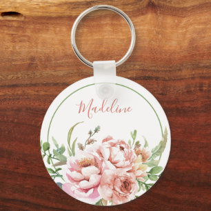 Llavero Hermoso nombre personalizado floral acuarela
