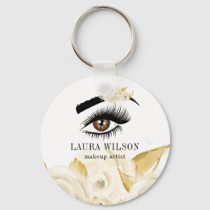 Llavero Hermoso Ojo Con Flores Blanco Acuarelas