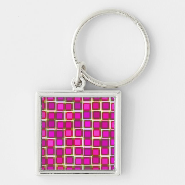 Llavero Hermoso patrón de mosaico abstracto en rosa (Frente)
