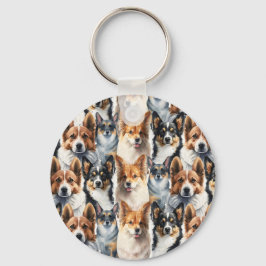 Llavero Hermoso patrón de perro Corgi en acuarela