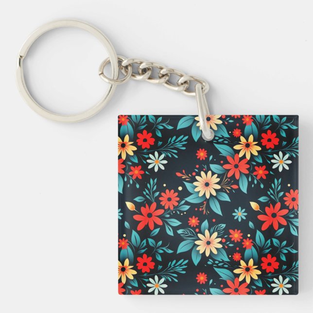 Llavero Hermoso patrón floral de flores-48965 (Frente)