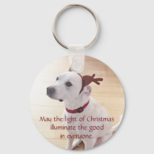 Llavero Hermoso reno blanco cachorro Navidades de perro co