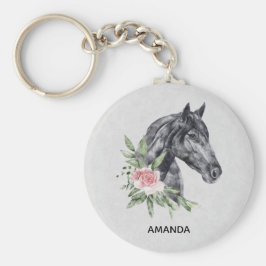 Llavero Hermoso retrato de cabeza de caballo negro