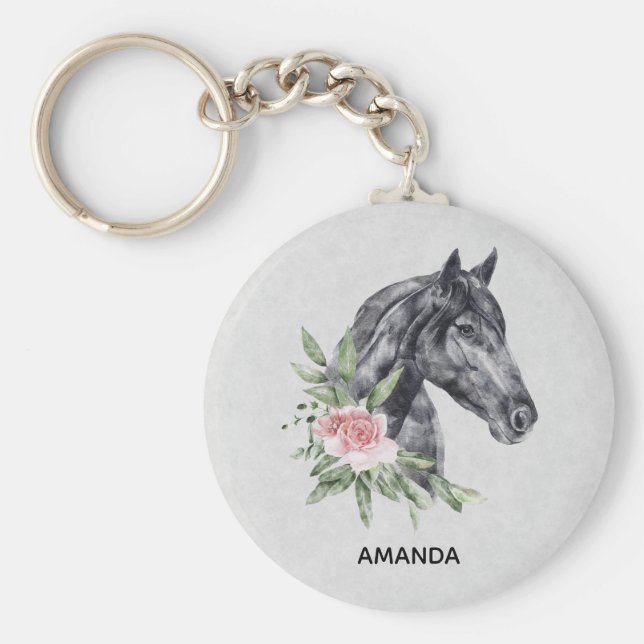 Llavero Hermoso retrato de cabeza de caballo negro (Frente)