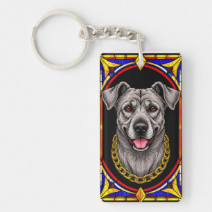 Llavero Hermoso retrato de perro en obra de arte de vidrio