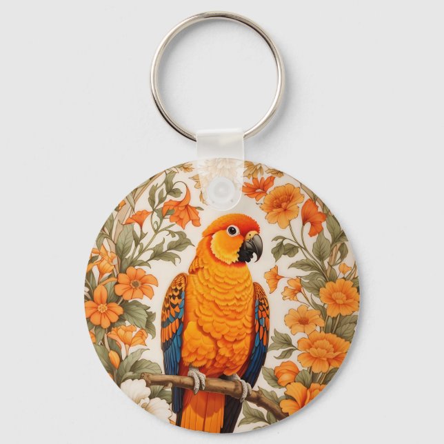 Llavero Hermoso Sun Conure Inspirado en William Morris (Anverso)