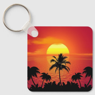 Llavero Hermoso Sunset Scene Palm Trees Guay brillante