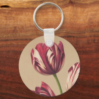 Hermoso Tulipanes Vintage Keychain de Arte Botánic