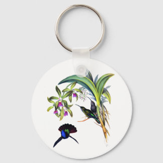 Llavero Hermosos colibríes y orquídeas moradas