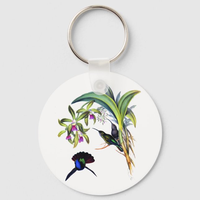 Llavero Hermosos colibríes y orquídeas moradas (Anverso)