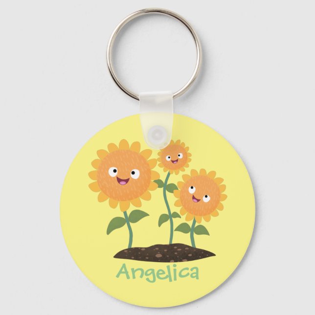 Llavero Hermosos girasoles alegres sonrientes ilustracion  (Anverso)