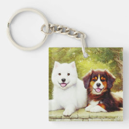 Llavero Hermosos pastores Samoyed e inglés Shepherd