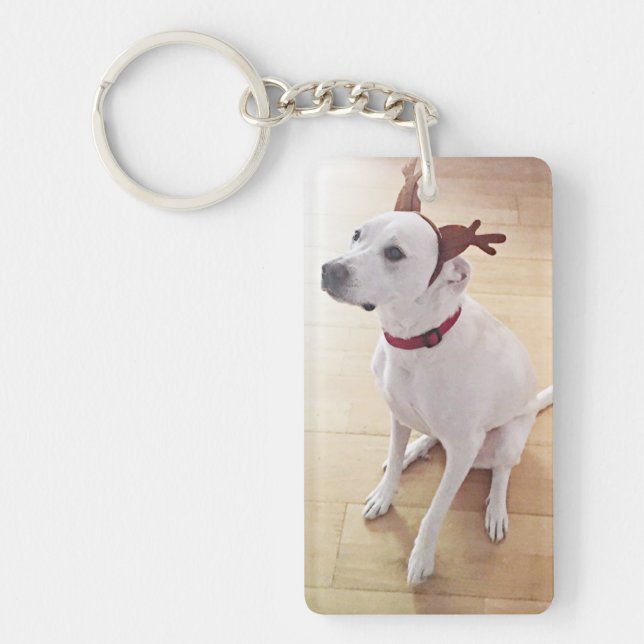 Llavero Hermosos renos blancos Navidades de perros de cach (Frente)