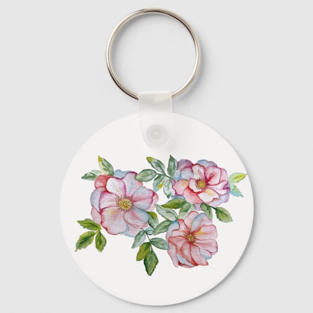 Llavero Hermosos rosas acuarelas realistas. (Anverso)