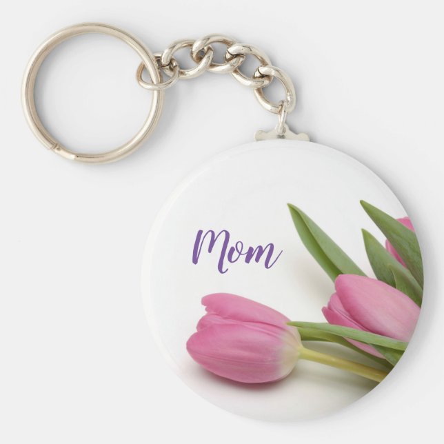Llavero Hermosos tulipanes rosados con texto (Frente)