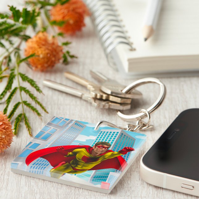 Llavero Héroe rojo y amarillo estilo cómic de superhéroes  (Subido por el creador)