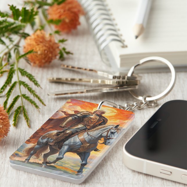 Llavero Heroico guerrero Trump en armería dorada (Frente Derecha)