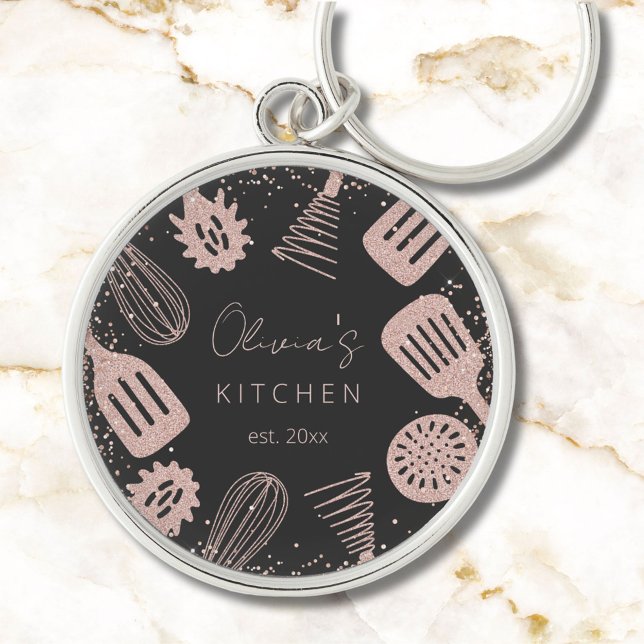 Llavero Herramientas de cocina Rosa Purpurina de oro perso (Close up)