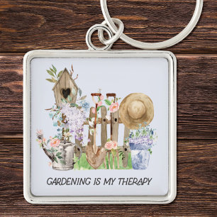 Llavero Herramientas de jardinería florales acuarela y cit