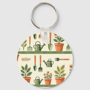 Llavero Herramientas de jardinería lindas patrón floral ac