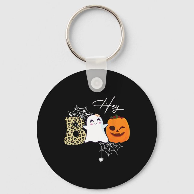 Llavero Hey Boo Cute Ghost Pumpkin Face Halloween (Anverso)