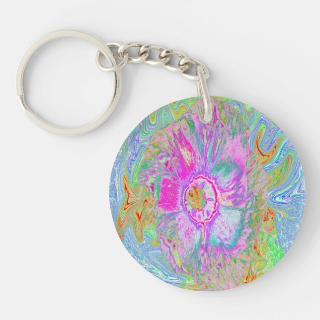 Llavero Hibiscus psicodélico de rosa caliente y ultraviole (Frente)