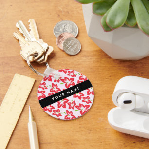 Llavero Hibiscus Rojo, Flores Rojas, tu nombre