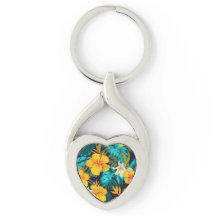 Hibiscus Sunshine-Bright, Tropical Keychain