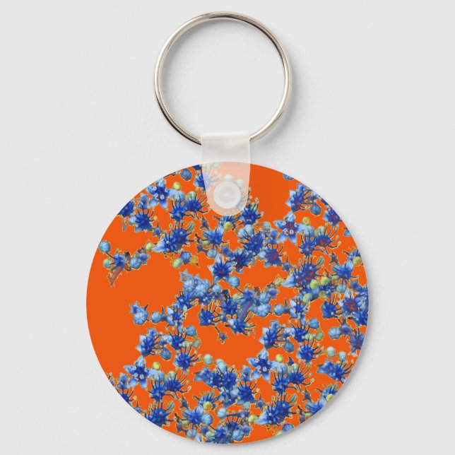 Llavero hidrangea naranja y azul (Anverso)