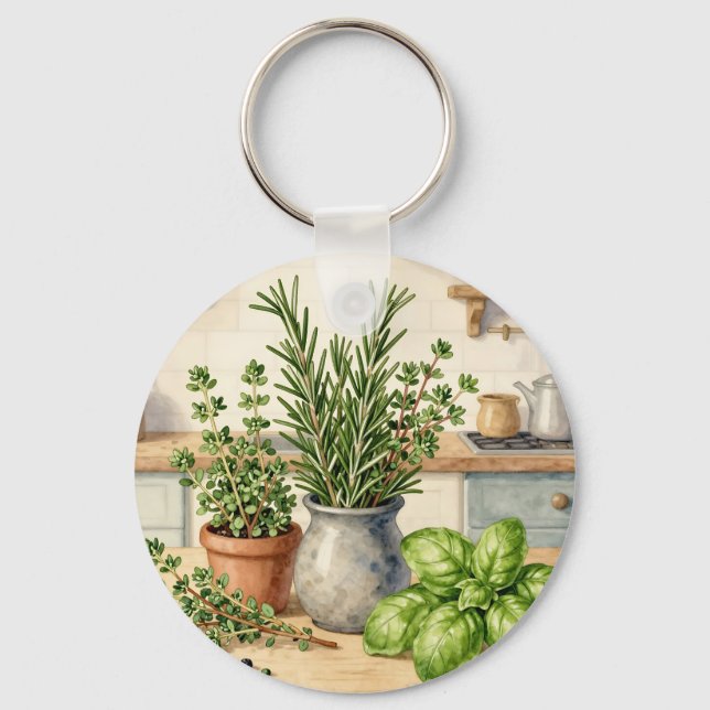 Llavero Hierbas frescas de cocina acuarela  (Anverso)