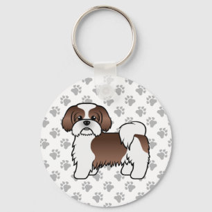 Llavero Hígado Y Blanco Shih Tzu Cute Perro De Caricatura