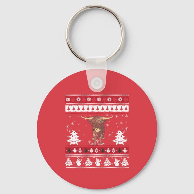 Llavero Highland Cattle Navidad Fea (Anverso)