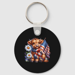 Llavero Highland Cow Florals 4 De Julio Bandera Estadounid