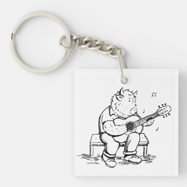 Llavero Highland Cow Plays Acoustic Guitar (Frente)