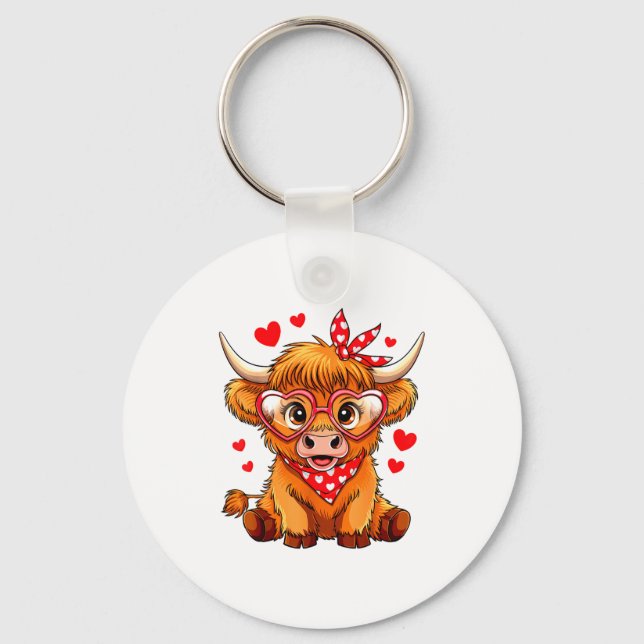 Llavero Highland Cow Valentines Day Funny Hearts Valentine (Anverso)