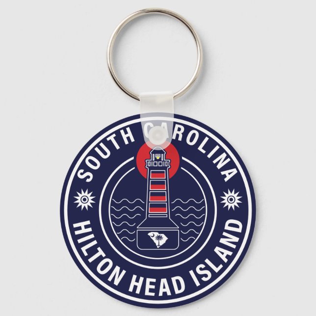 Llavero Hilton Head Island Lighthouse Retro Sunset (Anverso)