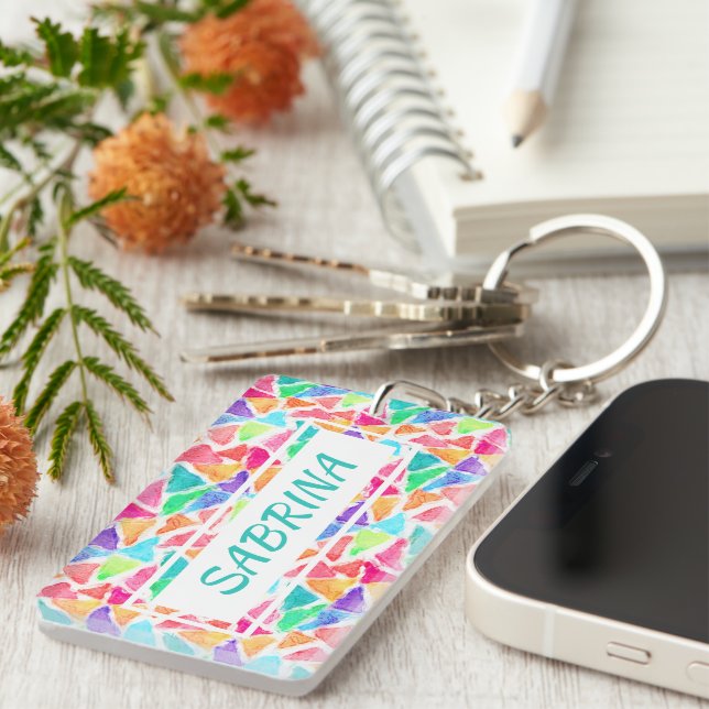 Llavero Hip Personalizado Triángulos Poligon Mosaic Waterc (Frente Derecha)