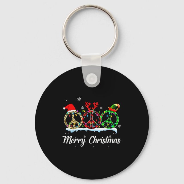 Llavero Hipe Peace Sign Santa Hat Reindeer Merry Christmas (Anverso)