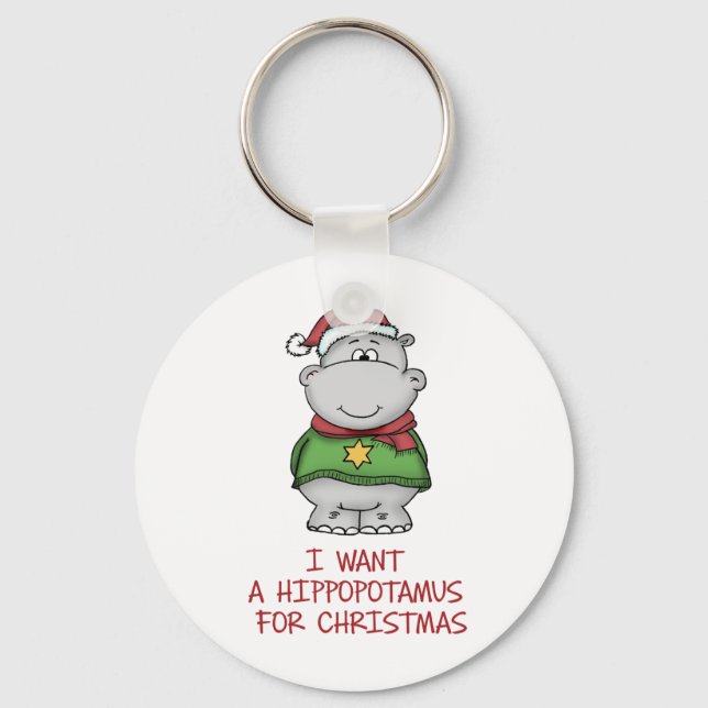 Llavero Hipopótamo para Navidades - Diseño Cute Hippo (Anverso)