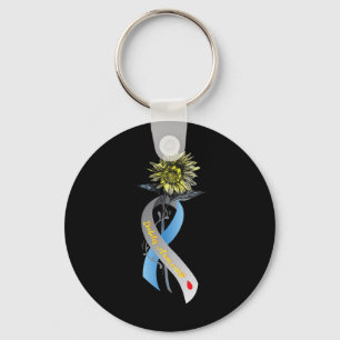 Llavero Hippie Sunflower Gray Blue Ribbon Diabetes Tipo 1