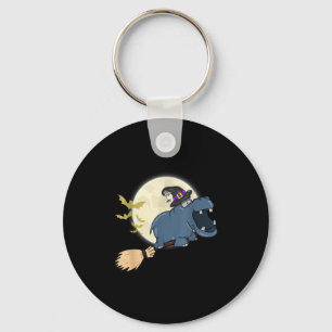 Llavero Hippo Witch Riding Broom Funny Halloween Animal