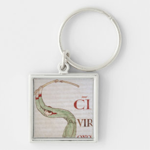 Llavero Historiated rubrica "S" que representa a un hombre