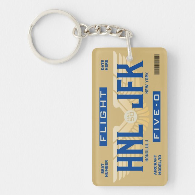 Llavero HNL-JFK Flight 5-0 Boarding Pass Keychain (Frente)