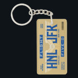 Llavero HNL to JFK Flight 5-0 Boarding Pass Keychain<br><div class="desc">Create a keepsake of a memorable trip with this fun Flight 5-O boarding pass themed keychain. Inspired by the actual Hawaiian Airlines flight 50 between the Daniel K. Inouye Honolulu International Airport (HNL) and the John F. Kennedy International Airport (JFK). Add your own details with the customizable text or even...</div>